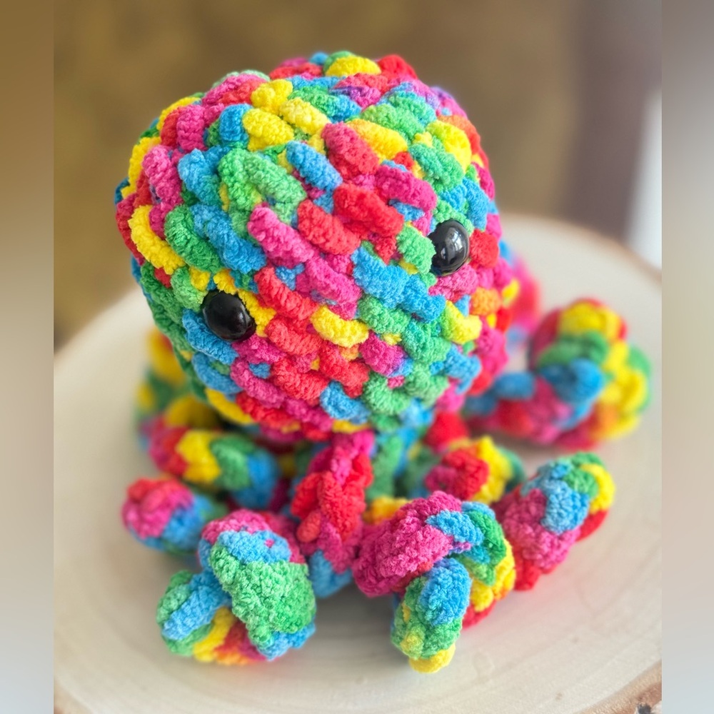 Handmade Crochet Colorful Octopus Amigurumi Plush Kawaii Rainbow Toy Gift